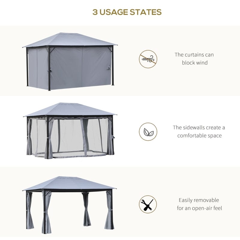 Outsunny 13' x 10' Outdoor Patio Gazebo Canopy with PA Coated Polyester Roof - 84C-188V01GY