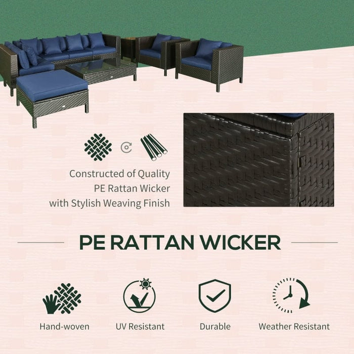 Outsunny 9-Piece Rattan Wicker Outdoor Patio Furniture Set - 860-067NU