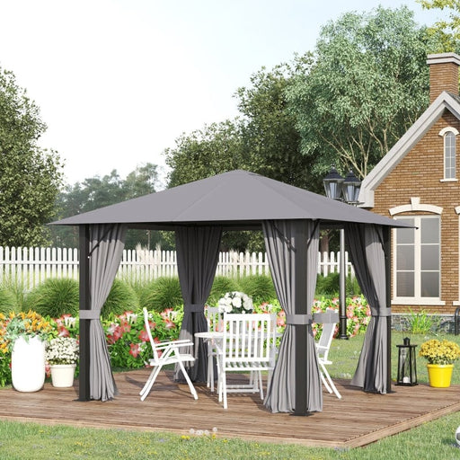 Outsunny 10' x 10' Patio Gazebo Aluminum Frame Outdoor Canopy - 84C-322GY