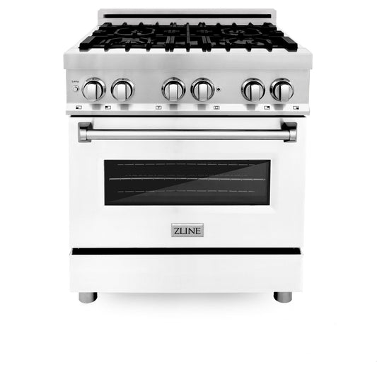 ZLINE Kitchen and Bath 30 in. Professional Gas Burner/Electric Oven Stainless Steel Range with White Matte Door, RA-WM-30