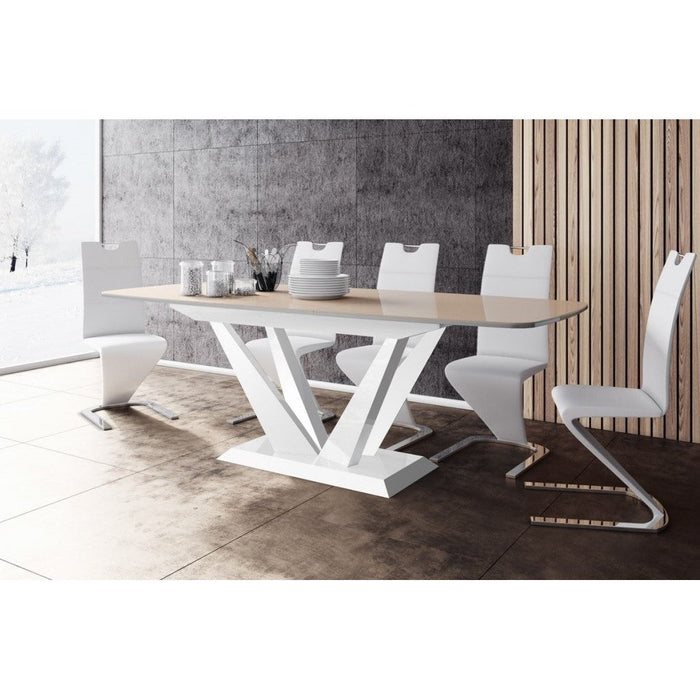 Maxima House Dining Set FETO 7 pcs. modern glossy Dining Table with 2 self-starting leaves plus 6 chairs - HU0017K-188B - Backyard Provider