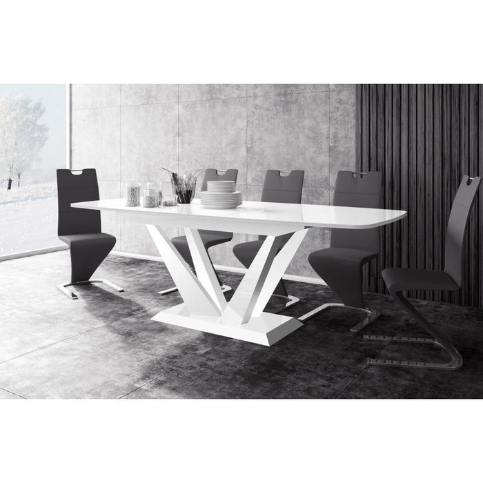 Maxima House Dining Set FETO 7 pcs. modern glossy Dining Table with 2 self-starting leaves plus 6 chairs - HU0017K-188B - Backyard Provider