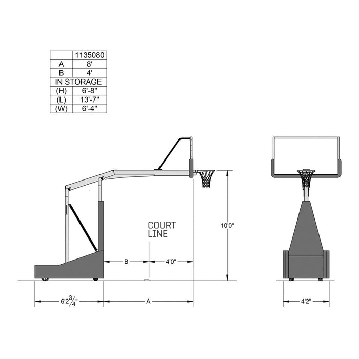 Porter 1135 Competition Portable Basketball Hoop w/ 8' Boom 1135080