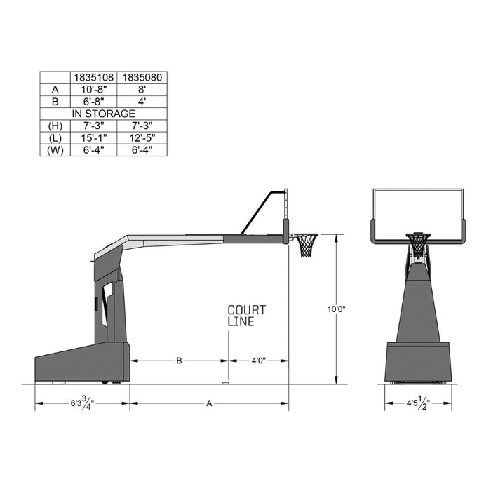 Porter 1835 Competition Manual Portable Basketball Hoop w/ 10'8" Boom 1835108