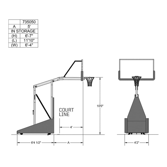 Porter 735 Competition Portable Basketball Hoop w/ 5' Boom 735050C