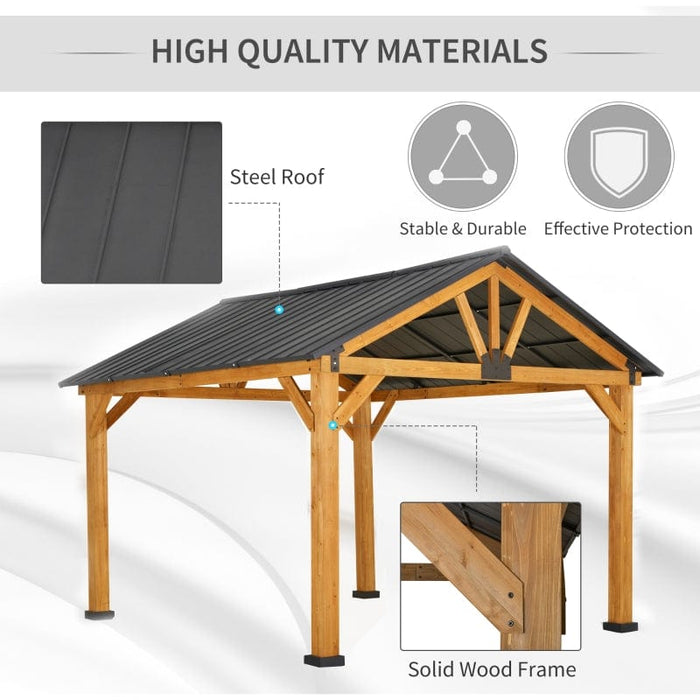 Outsunny 11'x13' Hardtop Gazebo with Wooden Frame - 84C-241