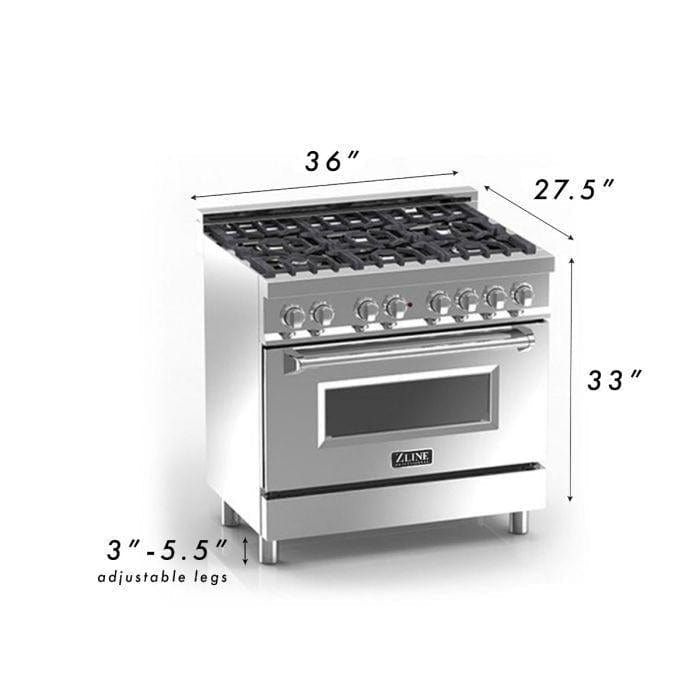 ZLINE 36 in. Professional Gas Burner/Electric Oven Stainless Steel Range with Black Matte Door, RA-BLM-36