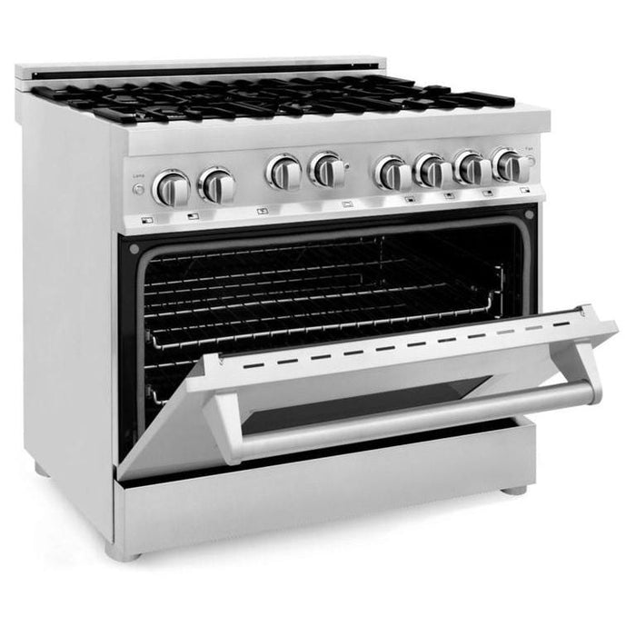 ZLINE Appliance Package - 36 in. Gas Range, Range Hood and Microwave Drawer, 3KP-RGRH36-MW