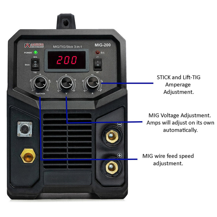 Amico Electric MIG-200 115/230V Dual Voltage 200 Amp MIG/MAG/Flux-cored/Lift-TIG/Stick Arc DC Inverter Welder New - Backyard Provider