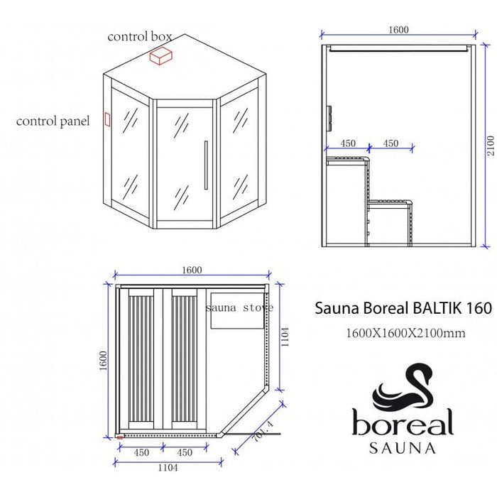 Sauna Hammam BOREAL® BALTIK 160 CORNER SAUNA - 3/4 PLACES - 160X160X210 CM - MK530140551