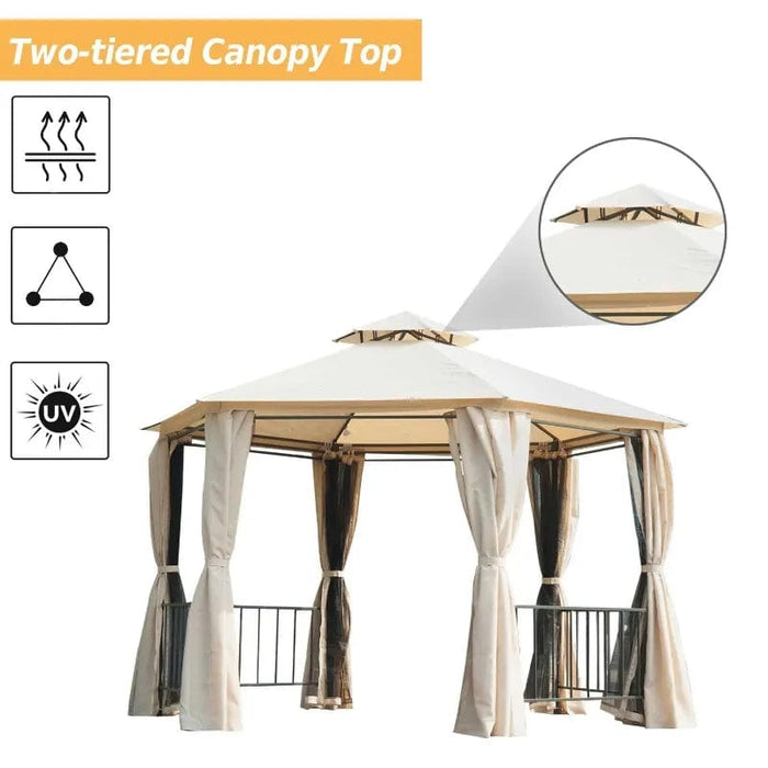 Outsunny 13' x 13' Party Tent, 2 Tier Outdoor Hexagon Patio Canopy - 84C-052YL