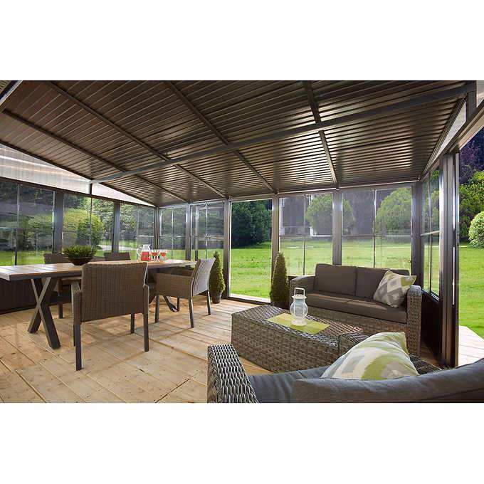 Sojag™ Charleston Wall Sol Sunroom Patio Enclosure Kit Dark Gray with Steel Roof