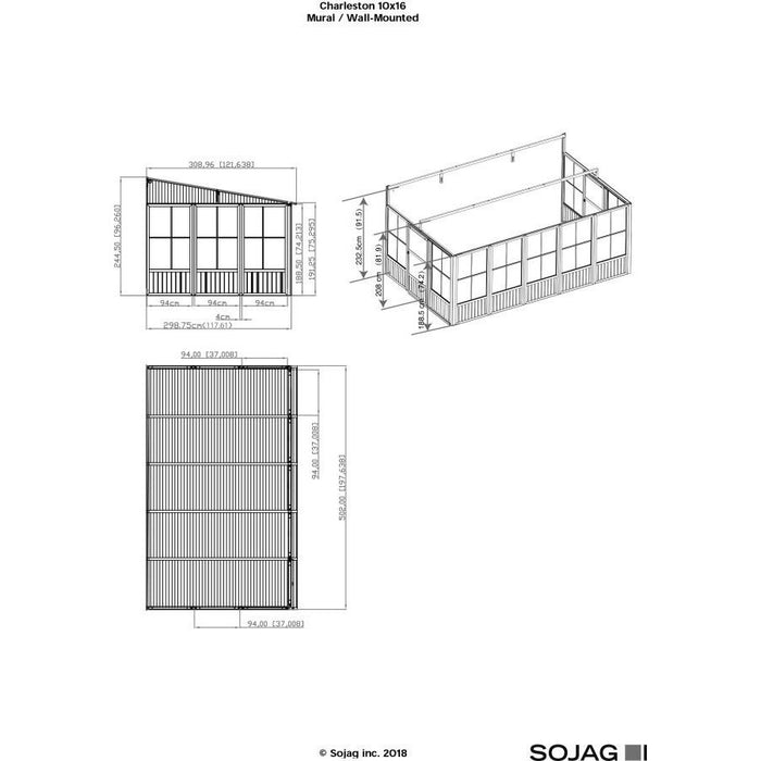 Sojag™ Charleston Wall Sol Sunroom Patio Enclosure Kit Dark Gray with Steel Roof