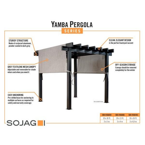 Sojag Yamba Pergola with Adjustable Shade Grey