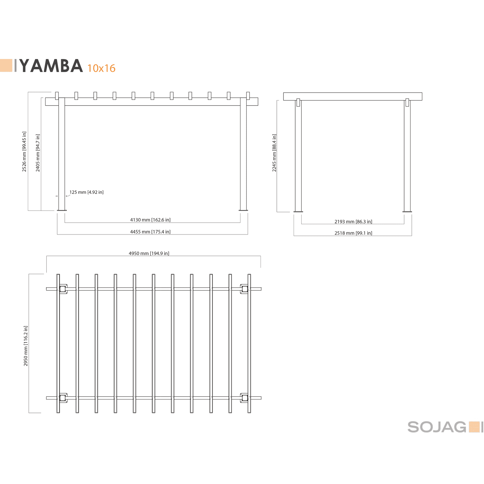 Sojag Yamba Pergola with Adjustable Shade Grey