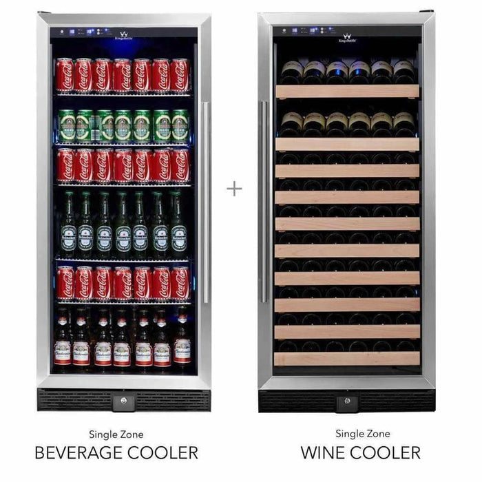 Kings Bottle 56" Upright Wine And Beverage Refrigerator Combo With Glass Door - KBU100BW2-SS