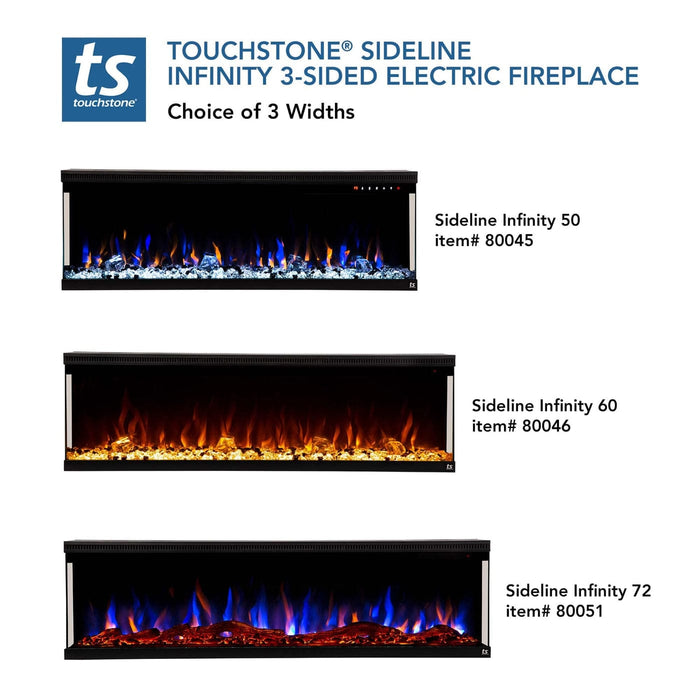 Touchstone Sideline Infinity 3 Sided 72" WiFi Enabled Smart Recessed Electric Fireplace Alexa/Google Compatible - 80051