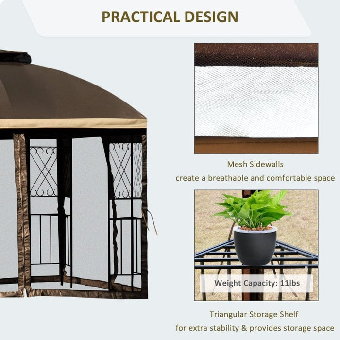 Outsunny 10' x 10' Outdoor Patio Gazebo Canopy with Double Tier Roof - 84C-192BN