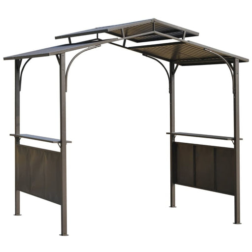 Outsunny 8'x5' BBQ Grill Gazebo with 2 Side Shelves, Outdoor Double Tiered Interlaced Polycarbonate Roof with Steel Frame - 84C-221