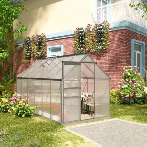 Outsunny 12' x 6' Aluminum Greenhouse, Polycarbonate Walk-in Garden Greenhouse - 845-540V02SR