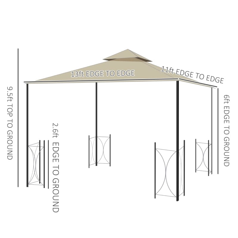 Outsunny 13' x 11' Patio Gazebo Canopy Garden Tent Sun Shade - 84C-331BG