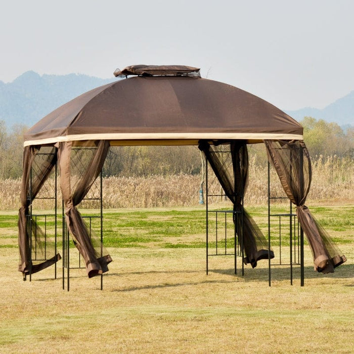 Outsunny 10' x 10' Outdoor Patio Gazebo Canopy with Double Tier Roof - 84C-192BN