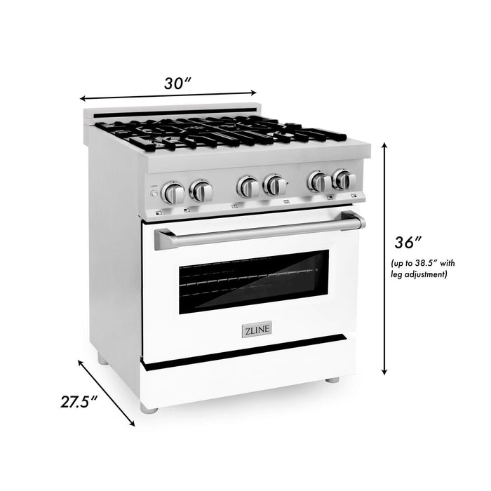 ZLINE Kitchen and Bath 30 in. Professional Gas Burner/Electric Oven Stainless Steel Range with White Matte Door, RA-WM-30