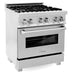 ZLINE Kitchen and Bath 30 in. Professional Gas Burner/Electric Oven in DuraSnow® Stainless, RAS-SN-30