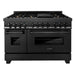 ZLINE 48 in. Professional Gas Burner, Electric Oven Range in Black Stainless with Brass Burners, RAB-BR-48