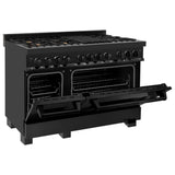 ZLINE 48 in. Professional Gas Burner, Electric Oven Range in Black Stainless with Brass Burners, RAB-BR-48