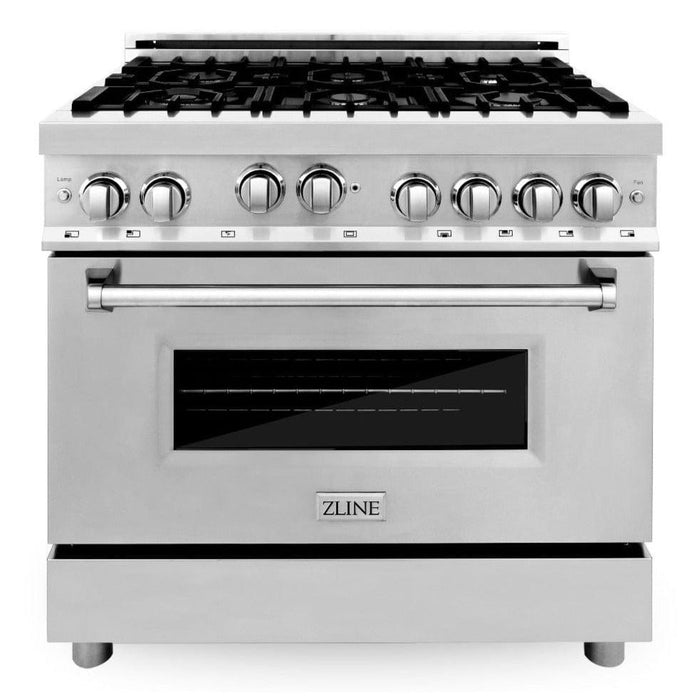 ZLINE Appliance Package - 36 in. Gas Range, Range Hood and Microwave Drawer, 3KP-RGRH36-MW
