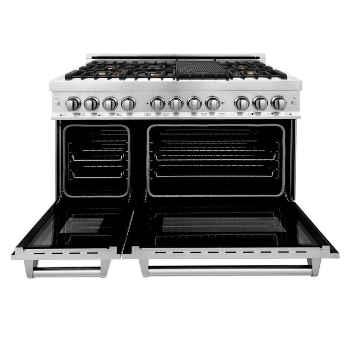 ZLINE 48 in. Professional Gas Burner, Electric Oven Range in Stainless Steel with Brass Burners, RA-BR-48