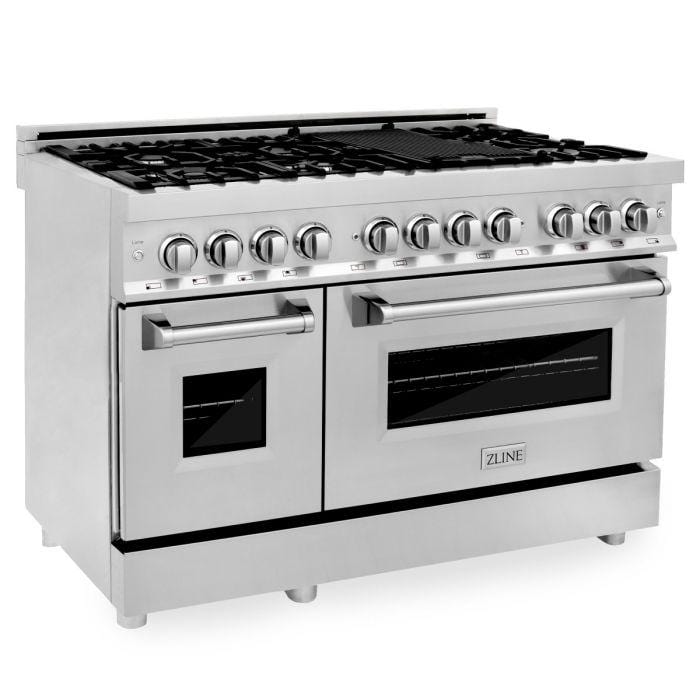 ZLINE Appliance Package - 48 In. Dual Fuel Range, Range Hood, Microwave Drawer, 3 Rack Dishwasher, 4KP-RARH48-MWDWV