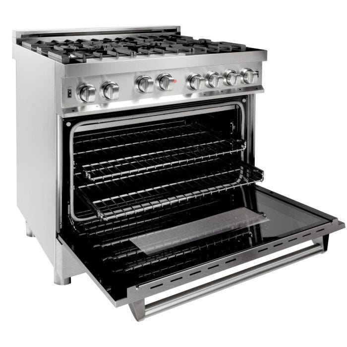 ZLINE 36 in. Professional 6 Gas on Gas Range in Stainless Steel with DuraSnow® Finish Door, RG-SN-36