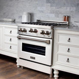 ZLINE 30 in. Professional 4.0 cu. ft. 4 Gas on Gas Range with White Matte Door, RG-WM-30