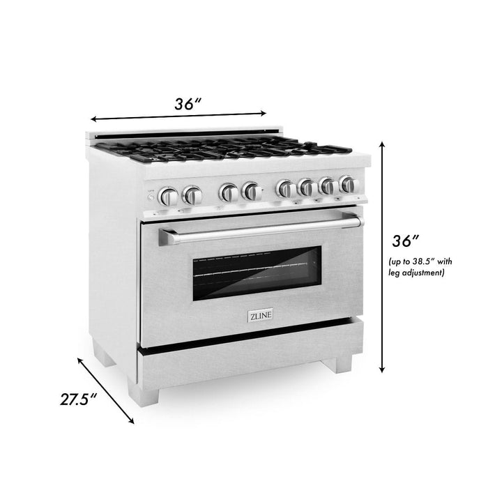 ZLINE 36 in. Professional Gas Burner/Electric Oven in DuraSnow® Stainless with DuraSnow® Stainless Door, RAS-SN-36