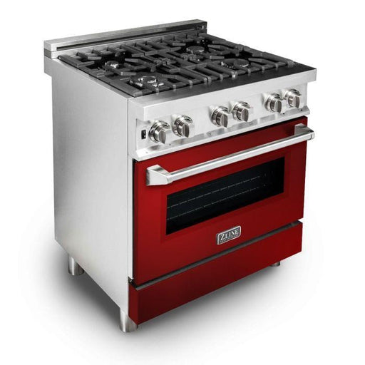 ZLINE 30 in. Professional Gas Burner/Electric Oven Stainless Steel Range with Red Gloss Door, RA-RG-30