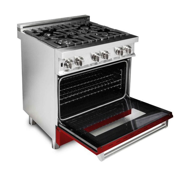 ZLINE 30 in. Professional Gas Burner/Electric Oven Stainless Steel Range with Red Gloss Door, RA-RG-30