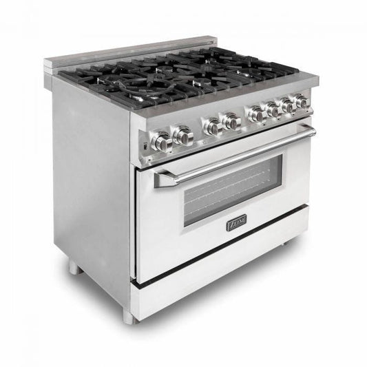 ZLINE 36 in. Professional Gas Burner/Electric Oven Stainless Steel Range with White Matte Door, RA-WM-36